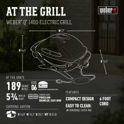 Outlet 🎁 Weber Grills Q1400 1560-Watt Dark Gray Electric Grill 👍 -Deals Grills & Outdoor Cooking Store 16067257