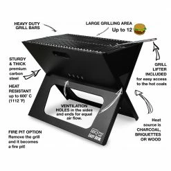 Budget ⌛ BBQ Croc Grills Portable Easy Grill 220-Sq-in Foldable Charcoal Barbecue Black 🤩 -Deals Grills & Outdoor Cooking Store 41413200
