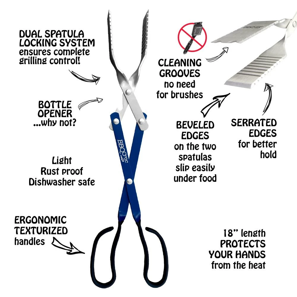 Budget ๐ BBQ Croc Grilling Tools & Accessories 3 in 1 Barbecue Tool, 18 in. Blue Aluminum Scissor-style Tongs ๐ฅ 5 Budget ๐ BBQ Croc Grilling Tools & Accessories 3 in 1 Barbecue Tool, 18 in. Blue Aluminum Scissor-style Tongs ๐ฅ - Image 5