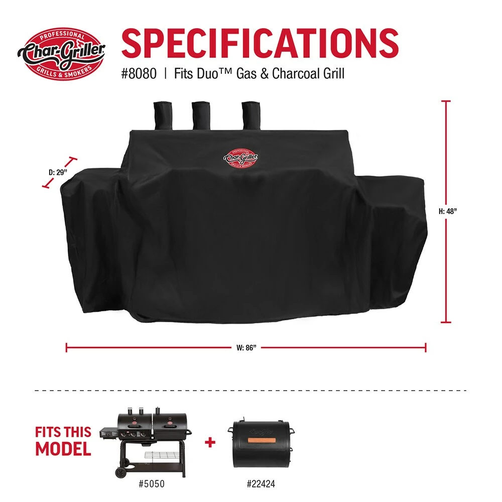 Hot Sale 👏 Char-Griller Grilling Tools & Accessories Duo Grill Cover 62-in W x 50-in H Black Gas Grill Cover 🔥 7 Hot Sale 👏 Char-Griller Grilling Tools & Accessories Duo Grill Cover 62-in W x 50-in H Black Gas Grill Cover 🔥 - Image 7