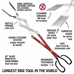 Promo 😍 BBQ Croc Grilling Tools & Accessories 3 in 1 barbecue tool, 26 in. Red Aluminum Scissor-style Tongs ✔️ -Deals Grills & Outdoor Cooking Store 43284377