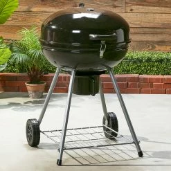 New 😀 Mr. Bar-B-Q Grills Stand Up Charcoal Grill 22.17-in W Black/Porcelain Kettle Charcoal Grill 👏 -Deals Grills & Outdoor Cooking Store 44018137
