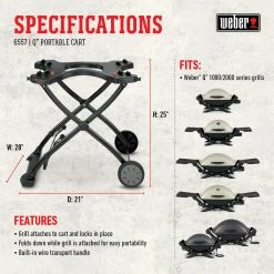 Buy ⭐ Weber Grilling Tools & Accessories Black Thermoset Plastic Folding Grill Cart 🎉 -Deals Grills & Outdoor Cooking Store 44019137